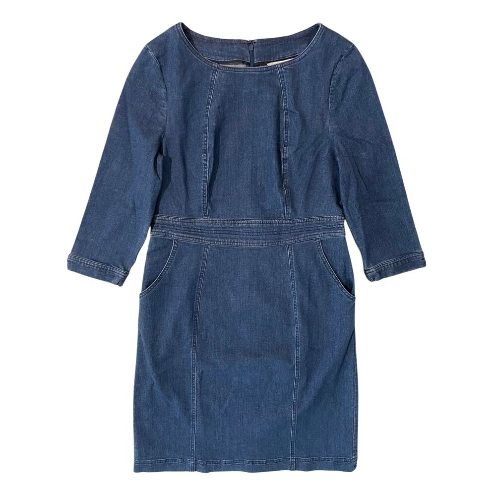 Boden Blue Coraline Cotton Denim Jean Dress Size 8L 8 Long Tall Western Pockets